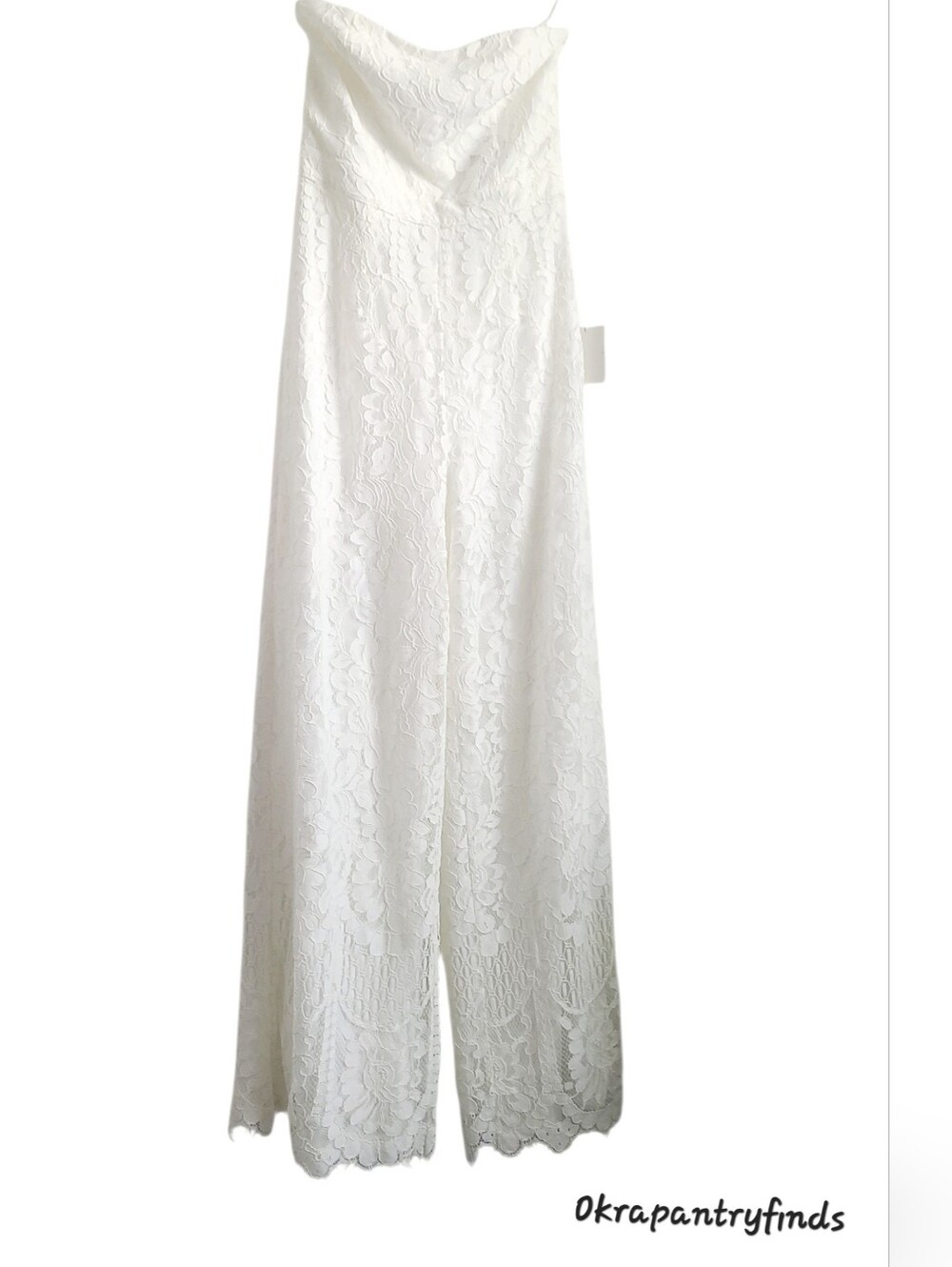 NWT Lulu's White Strapless Lace Wide-Leg Jumpsuit, size Medium